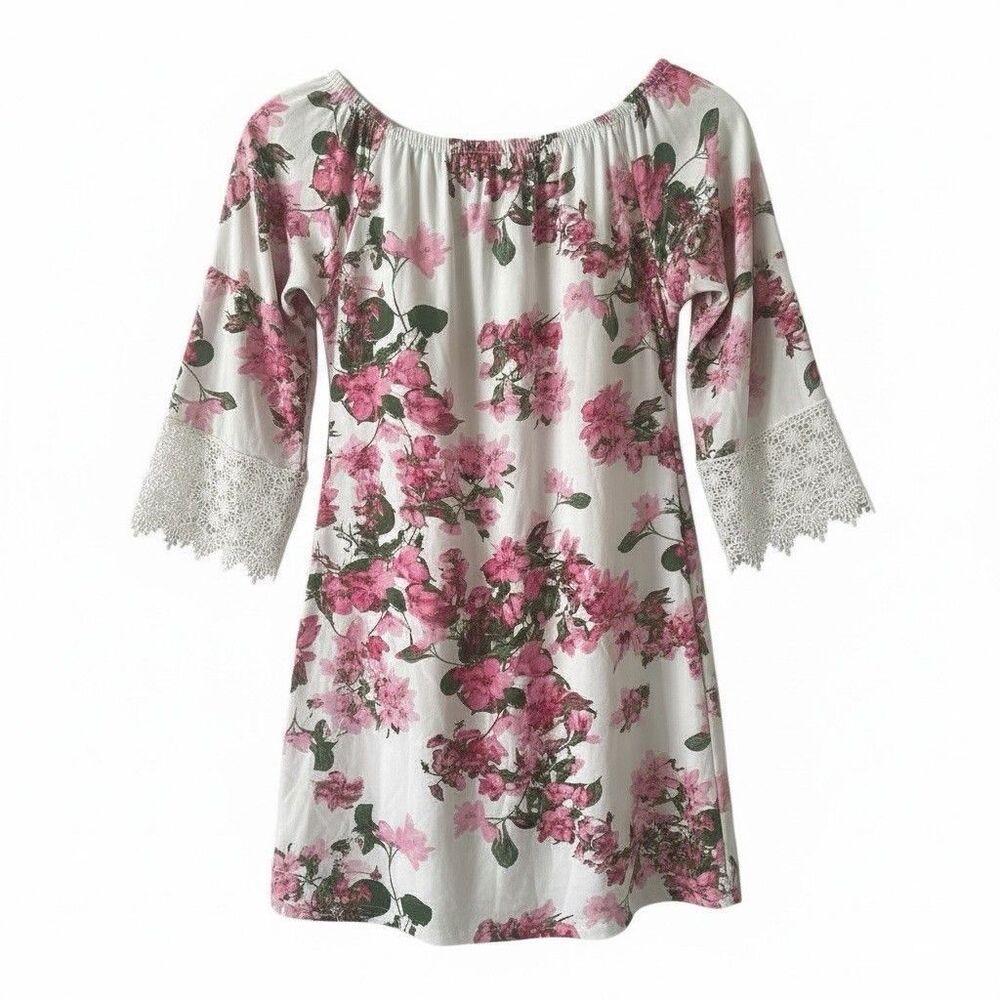 West Loop Floral Bell Lace Sleeve Tunic Top Stretch Shoulders Size Large - Picture 2 of 10